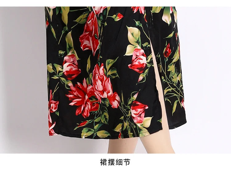 Kvinnors Midi Klänning V-Neck Bomull med Unik Tryckdesign-5