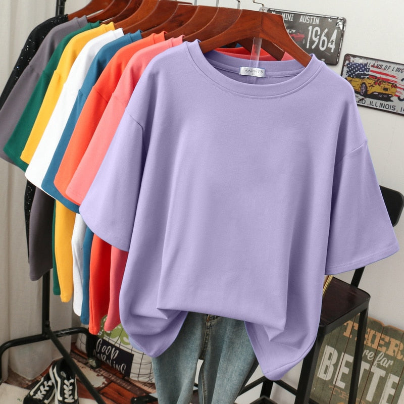 Dam T-shirt Överdimensionerad Bomull Plus-storlek 4