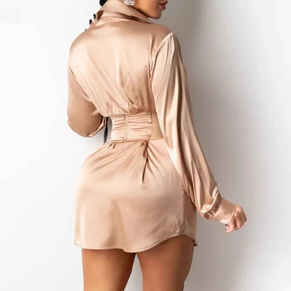 Damklänning Mini V-Hals Figursydd Polyester och Bomull-4