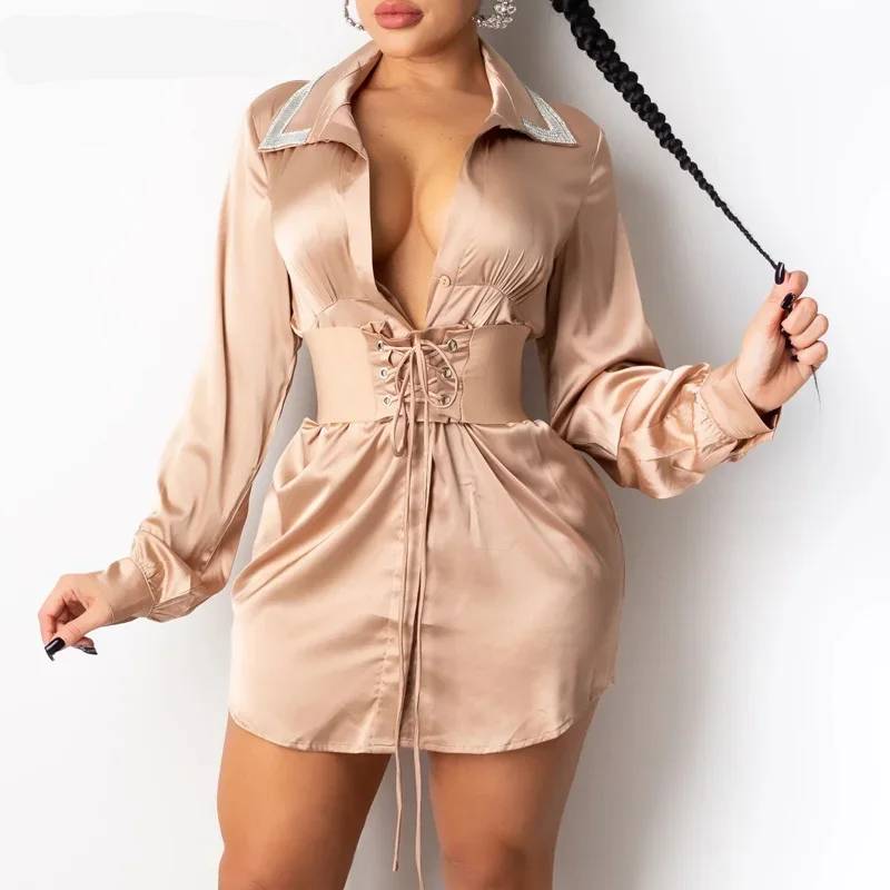 Damklänning Mini V-Hals Figursydd Polyester och Bomull-3