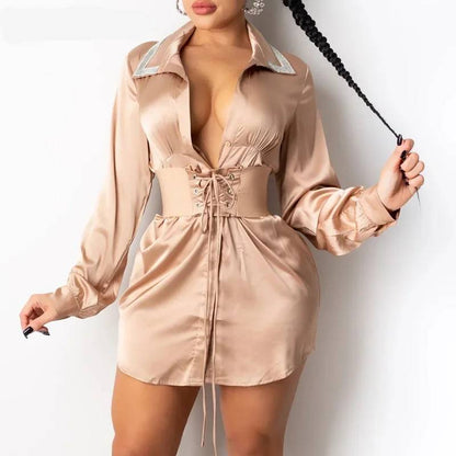 Damklänning Mini V-Hals Figursydd Polyester och Bomull-3