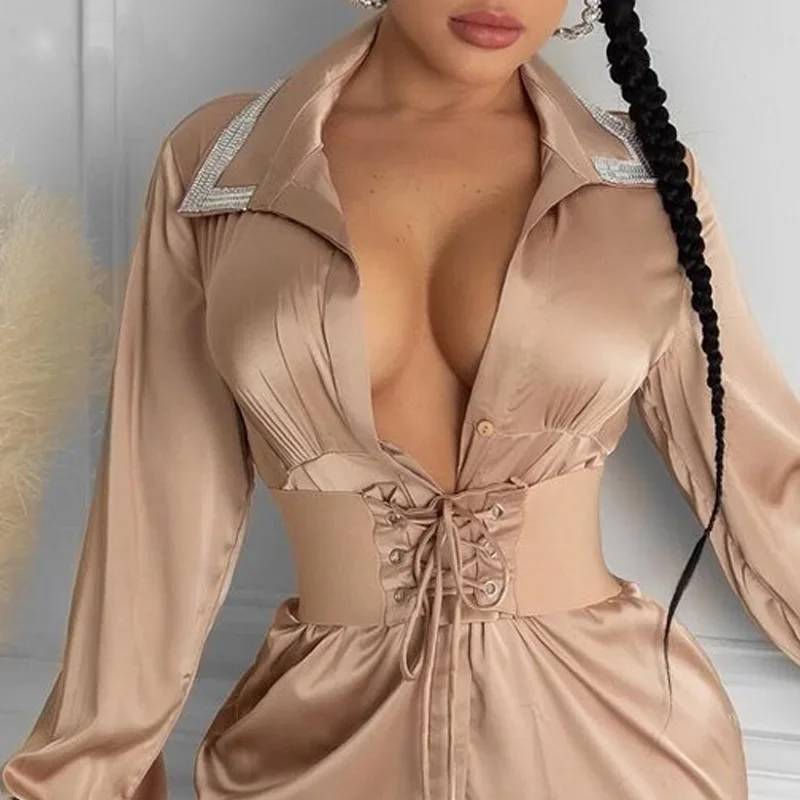 Damklänning Mini V-Hals Figursydd Polyester och Bomull-2