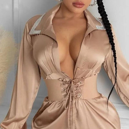 Damklänning Mini V-Hals Figursydd Polyester och Bomull-2