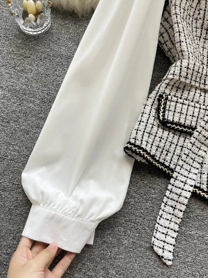 Dam Blus Patchwork Design Kort Bomull Polyester-3