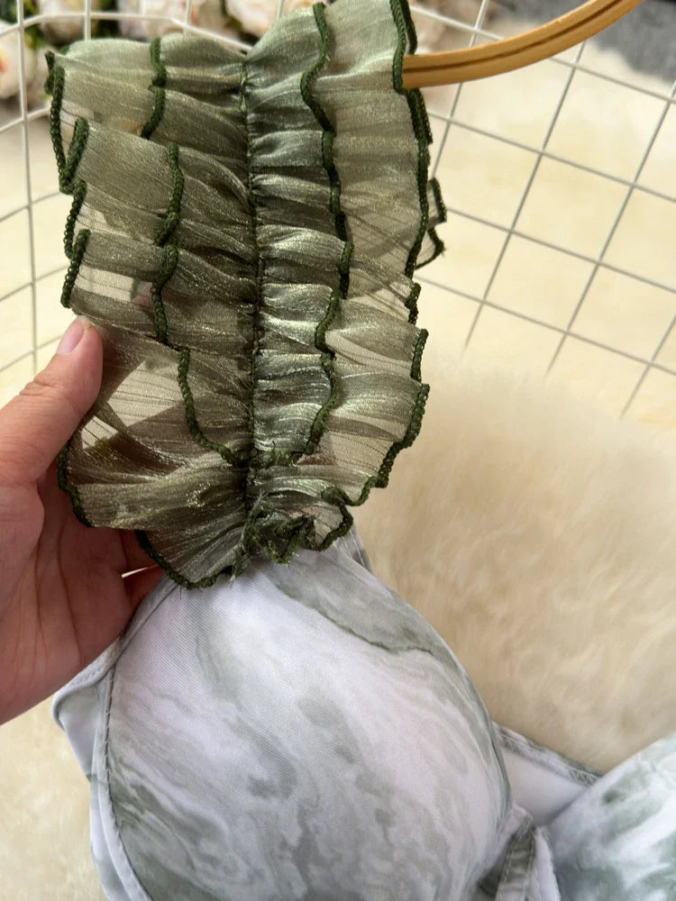 Dam Romper med Ruffles Patchworkdesign Polyester Spandex-4