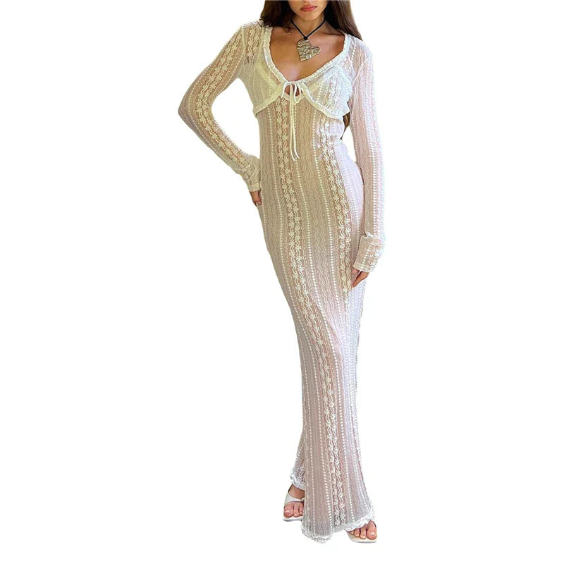 Variant image for Kvinna Lång Klänning Spets Flödande Design-1