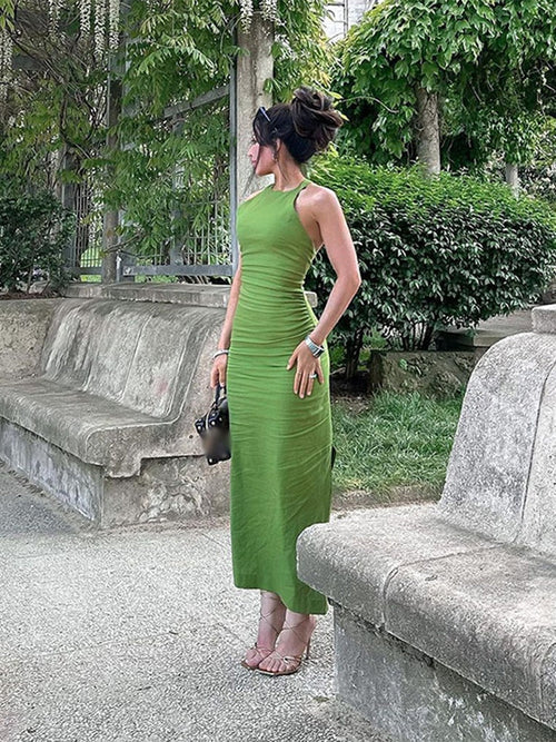 Kvinna MIDI Klänning Klassisk Silhuett Polyester-1