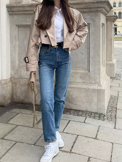 Trenchcoat Dam Överdimensionerad med Bälte Polyester 4