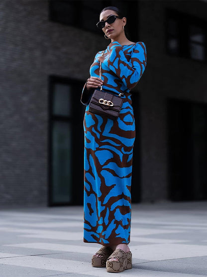 Dam Klänning Lång Stickad med Långa Ärmar Mjuk Material Elegant Silhuett-4