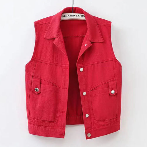 Dam Casual Denimväst med Fickor Denim-1