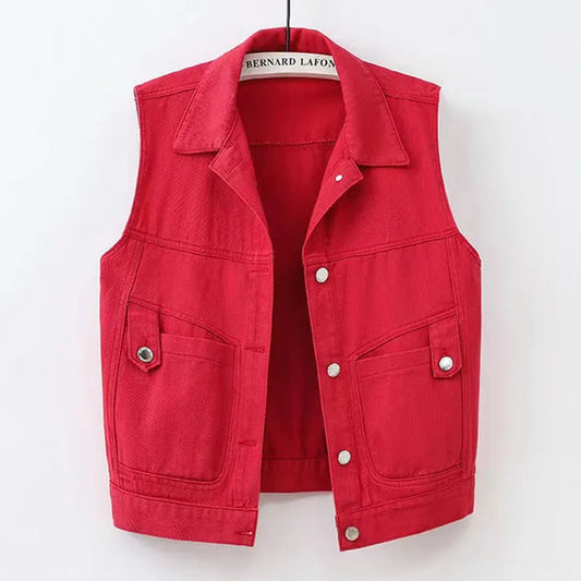 Dam Casual Denimväst med Fickor Denim-1