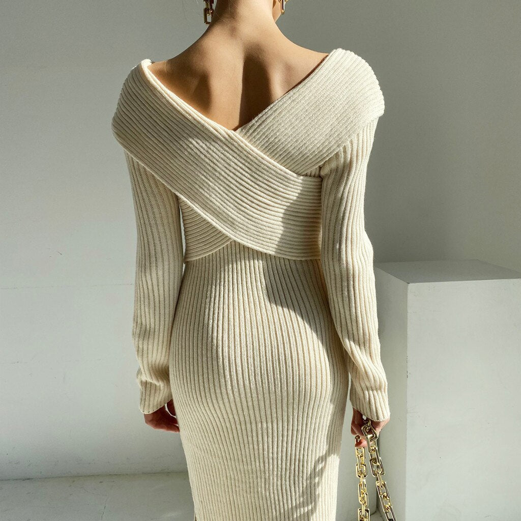 Dam Midi Klänning V-Neck Bomull Elegant Fina Dam Klänningar-4