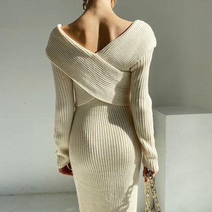 Dam Midi Klänning V-Neck Bomull Elegant Fina Dam Klänningar-4