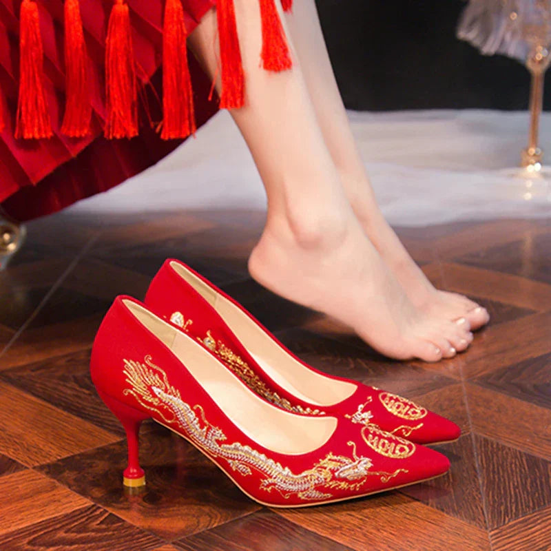 Dam Slingback Pumps Broderad PU Gummi-3