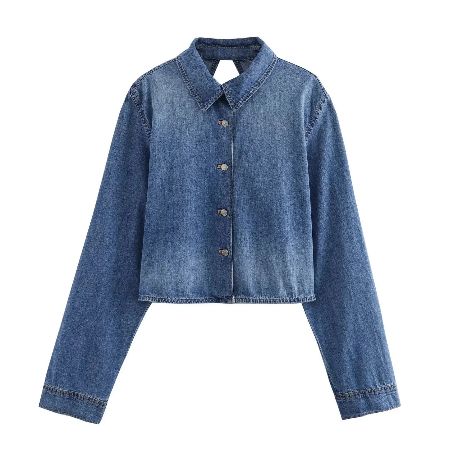 Dam Jeansjacka Förkortad Öppen Rygg Denim-2