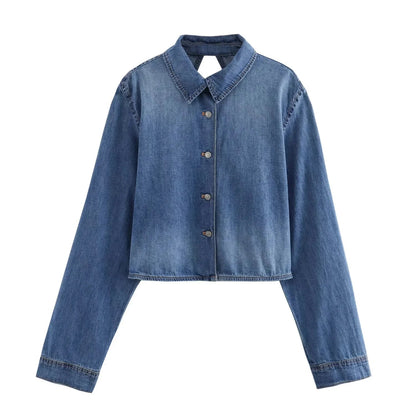 Dam Jeansjacka Förkortad Öppen Rygg Denim-2