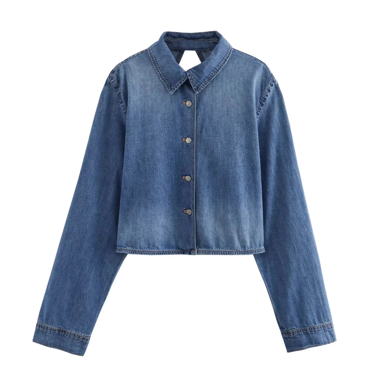 Dam Jeansjacka Förkortad Öppen Rygg Denim-1