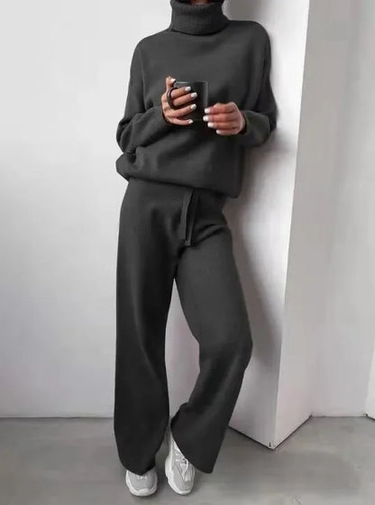 Matchande Set Dam Turtleneck Långärmad Stickad Siden Bomull 3