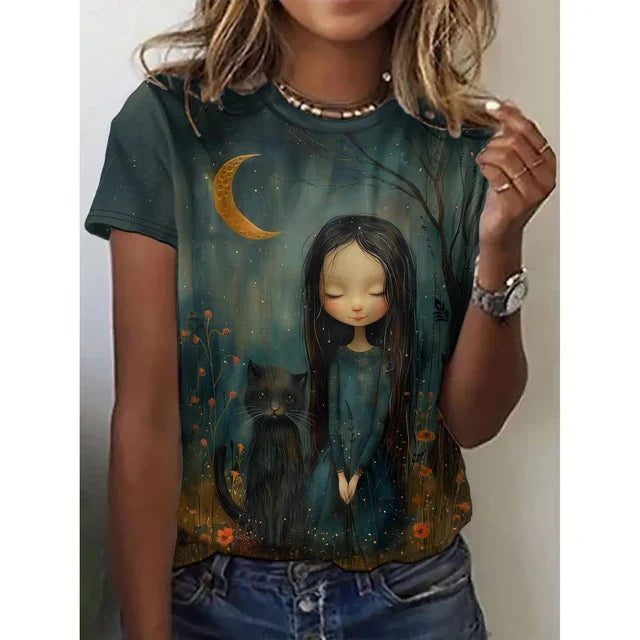 Dam Kort Topp Trendig Bomull-1