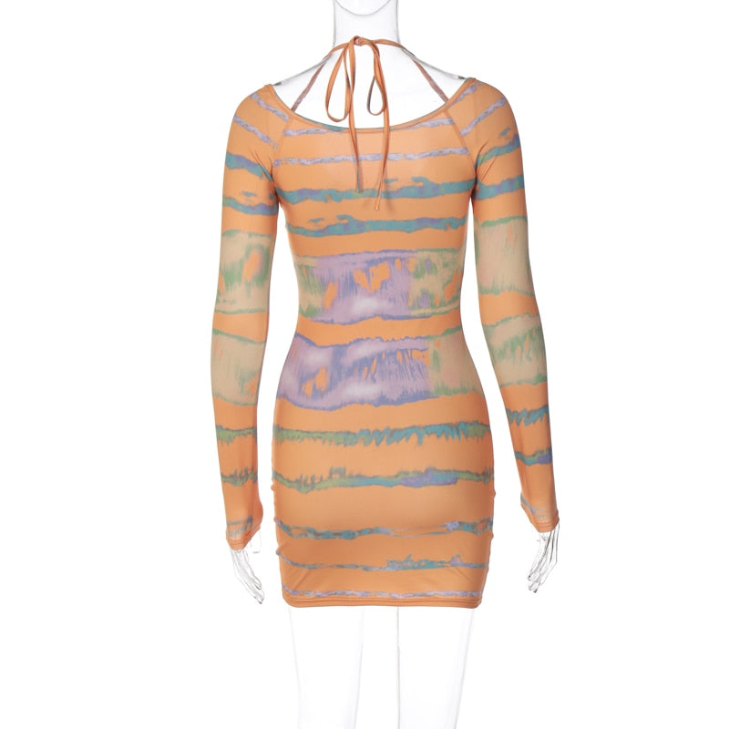 Kvinna Miniklänning V-ringning Randig Polyester Spandex-5