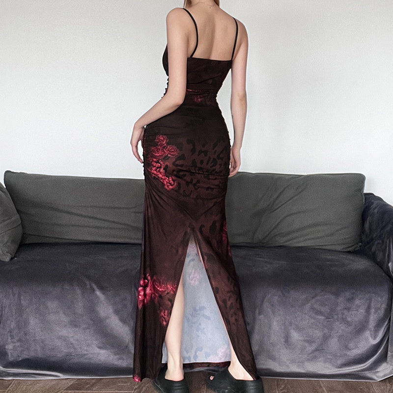 Maxi Klänning Dam med Blommig Tryckning och Elegant Nätverk – Långa Klänningar för Sommar och Speciella Tillfällen 4