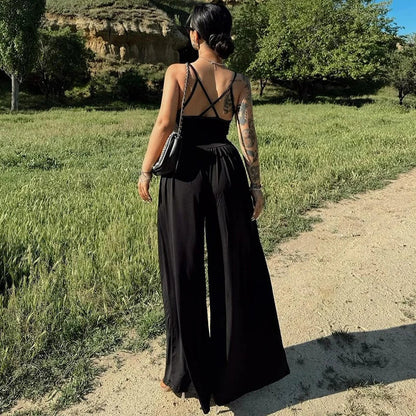 Dam Jumpsuit Avslappnad Polyester och Bomull Bred Byxdesign Komplett Längd-3