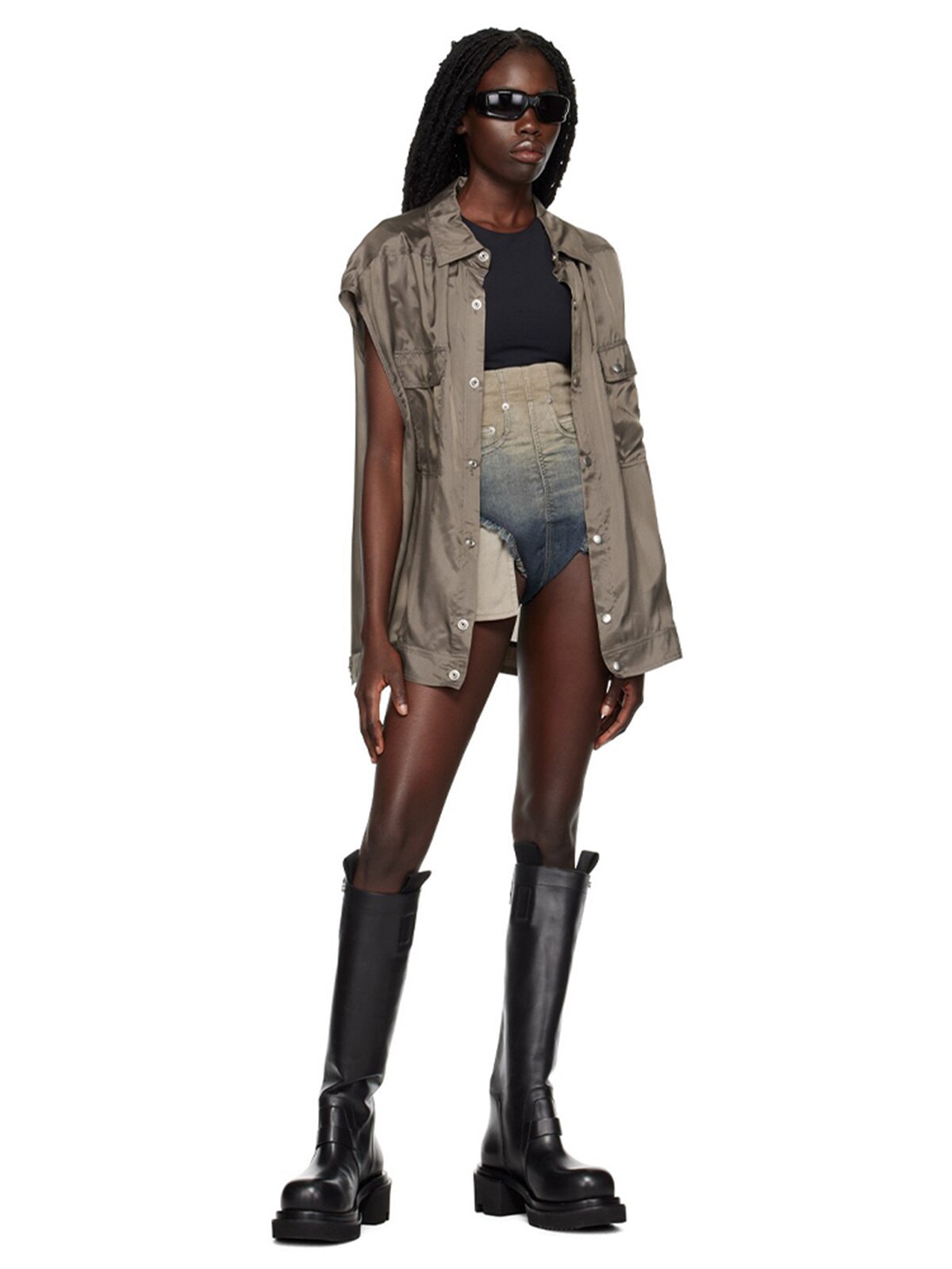 Damshorts Hög Midja Denim Bomull-4