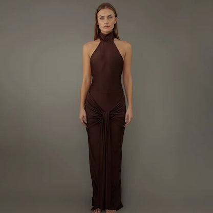 Dam Maxiklänning Ärmlös Draperad Polyester Spandex-2