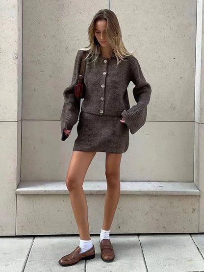 Tvådelat Set Dam Kjol Blazer Stickad Polyester-1