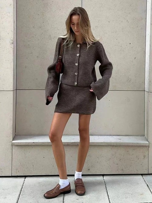 Tvådelat Set Dam Kjol Blazer Stickad Polyester-1