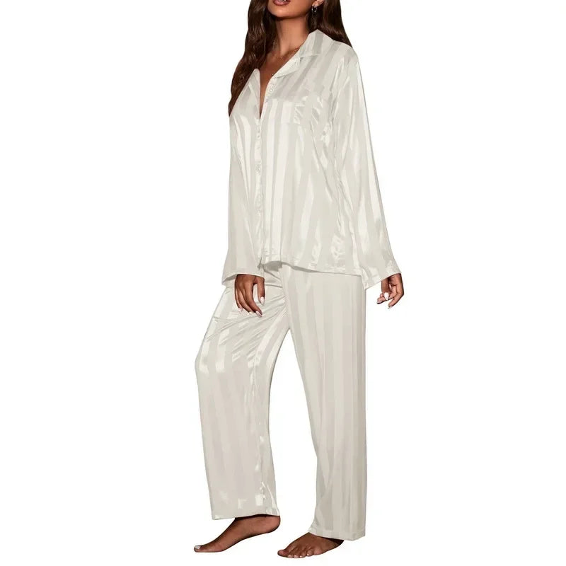 Variant image for Dam Pyjamas Set V-hals Mjuk Polyester Långa Ärmar Fotledslängd Byxor-13