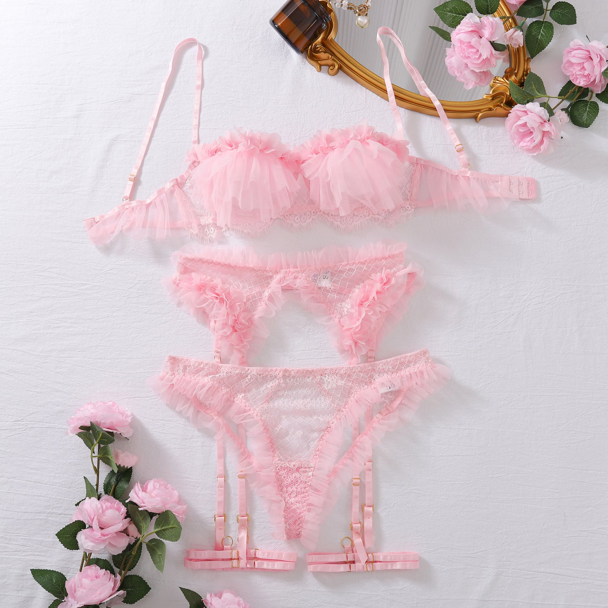 Snygga Sexiga Damunderkläder Set i Mjuk Polyester med Justerbar Bärartyp-1