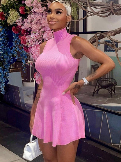 Dam Miniklänning A-linjeformad Bomull Polyester Turtleneck-1