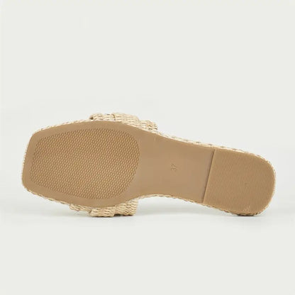 Dam Sandaler Fyrkantig Design Rattan Gummi-3