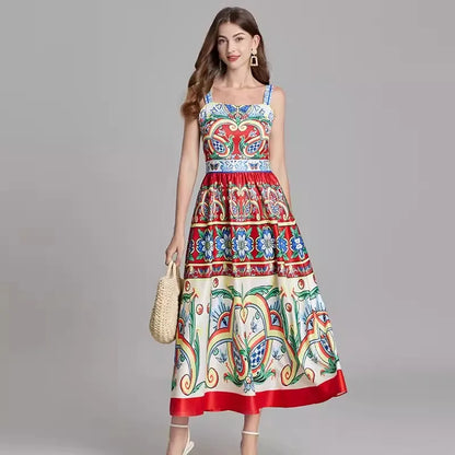 Kvinna Midi Klänning Spaghetti Band A-linje Polyester-1