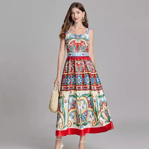 Kvinna Midi Klänning Spaghetti Band A-linje Polyester-1