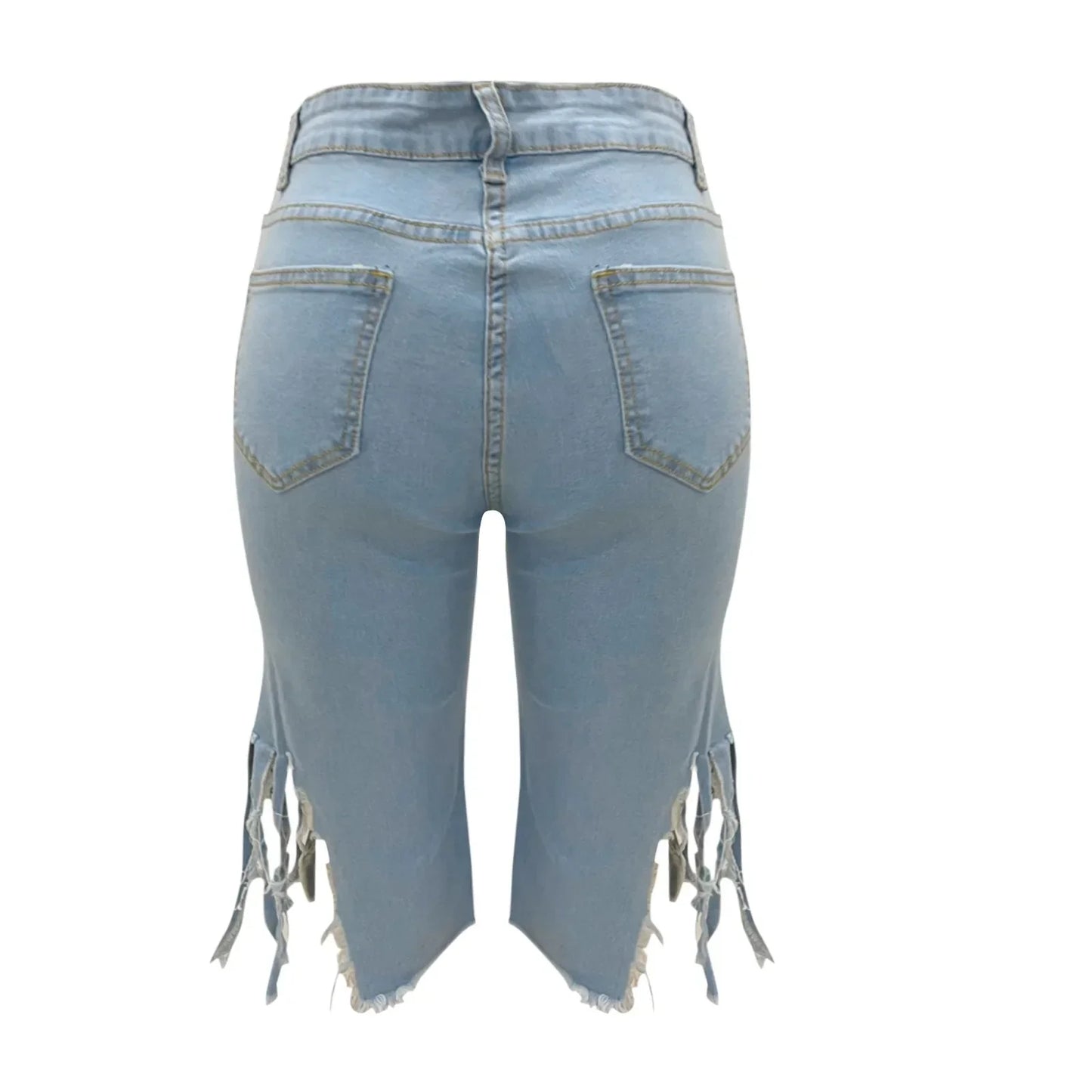Dam Denim-Bermuda Shorts med Fransar i 100% Bomull-3