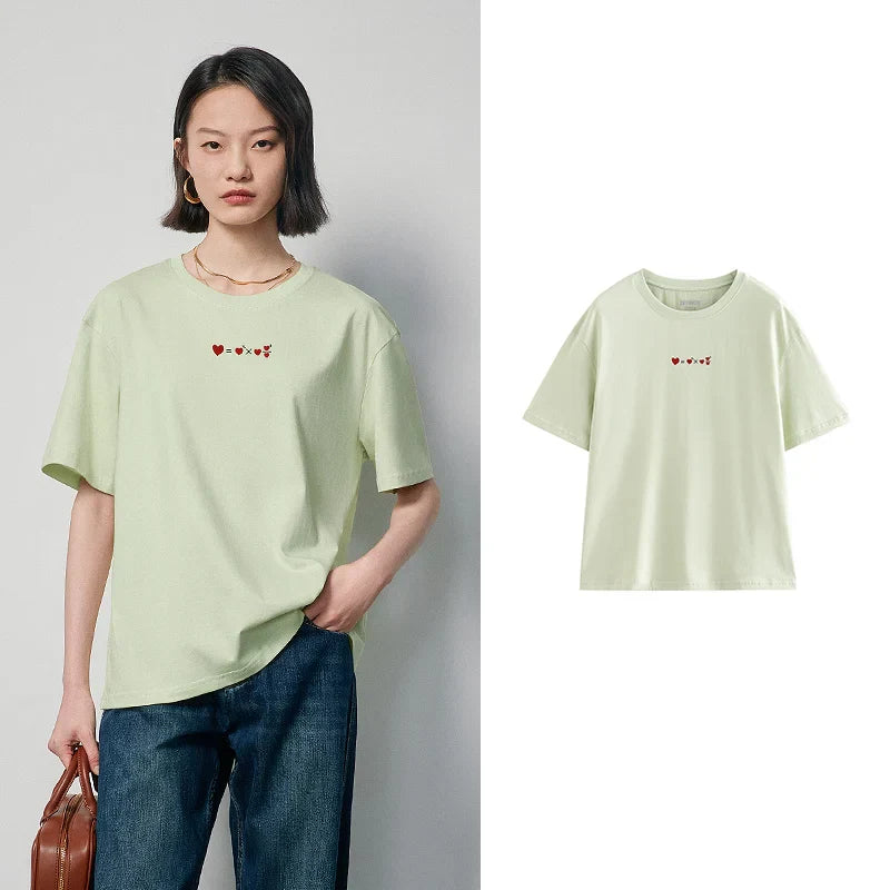 Dam T-shirt Broderi Av Mjuk Bomull-3