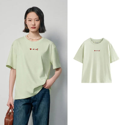 Dam T-shirt Broderi Av Mjuk Bomull-3