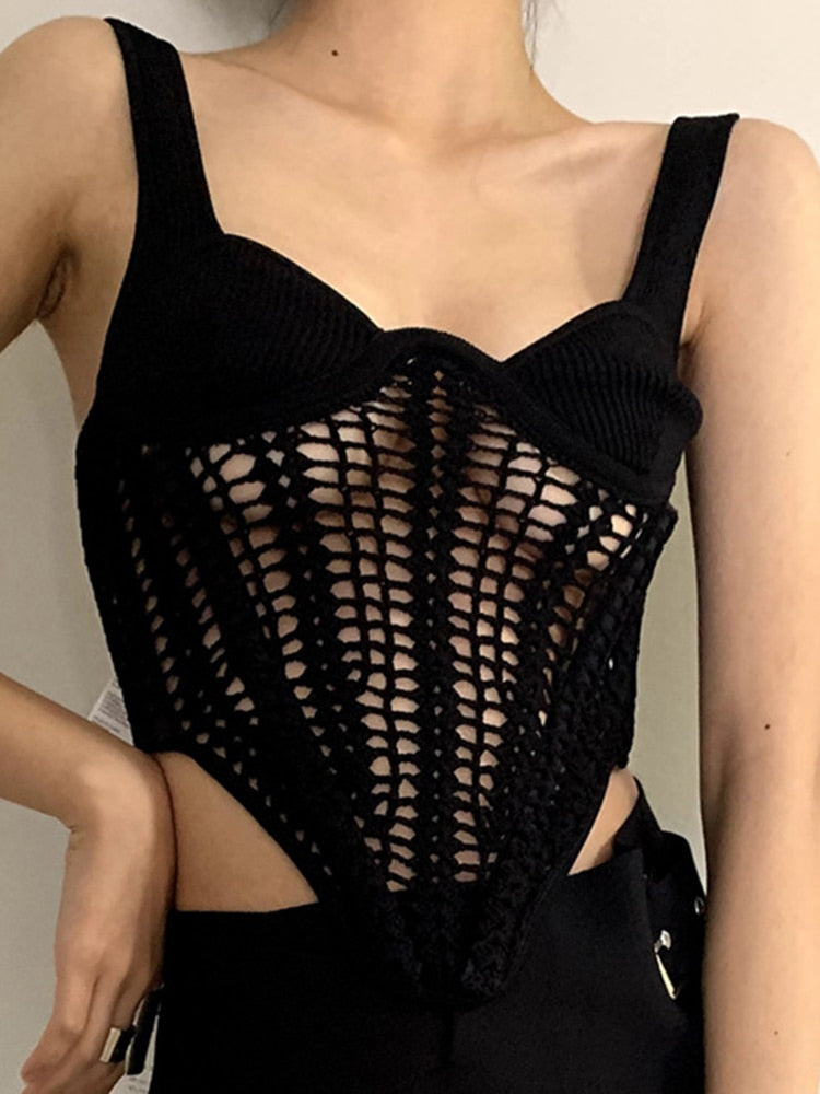 Dam Topp Trasig Design Cirkulär Halsringning Bomull Polyester-1