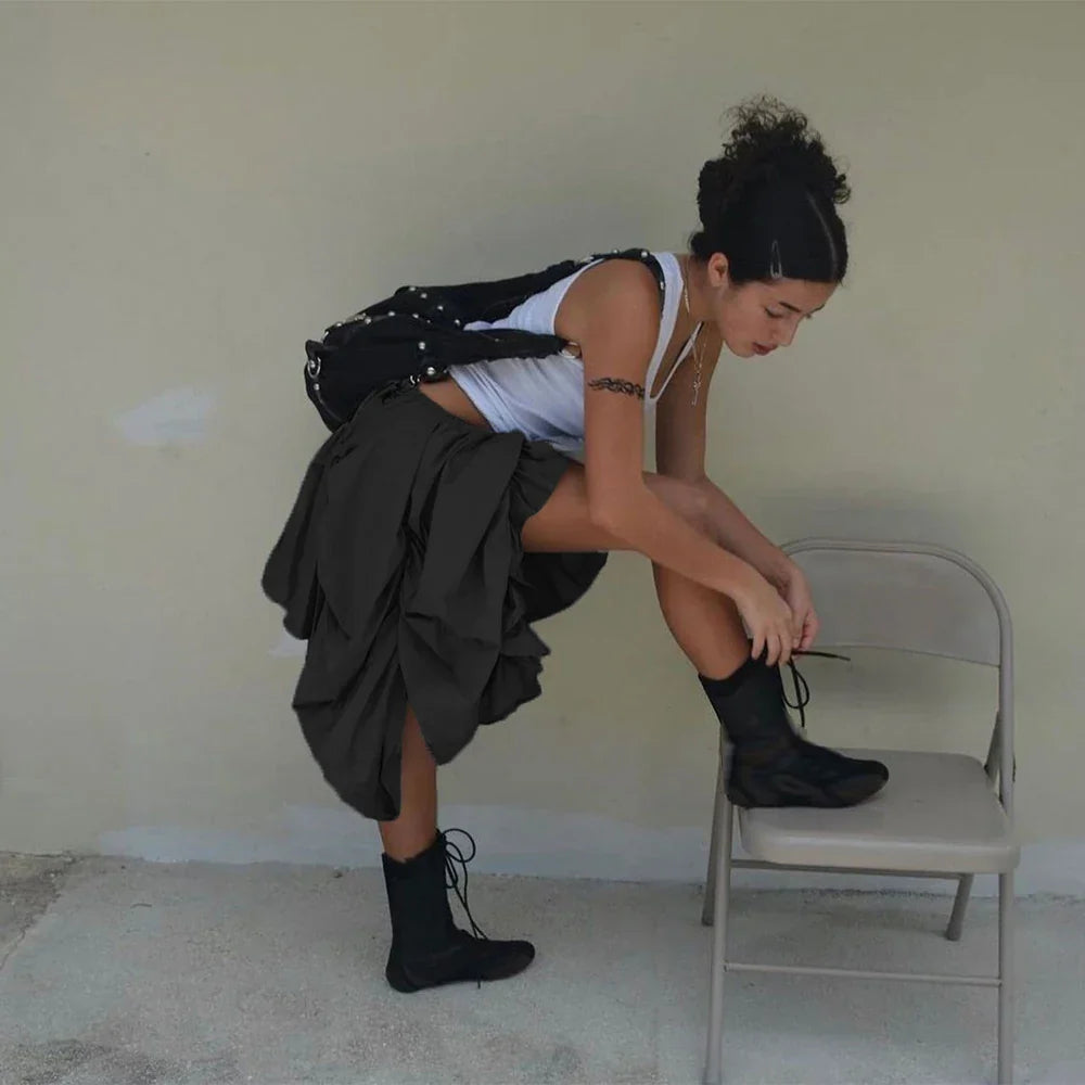 Dam Midi Rock Asymmetrisk Bomull Polyester-4