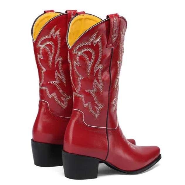 Dam Halvhöga Cowboystövlar med Blommor och Broderier i Högkvalitativt Syntetmaterial-3