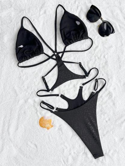 Baddräkt Dam Monokini Vågig Polyester Spandex-3