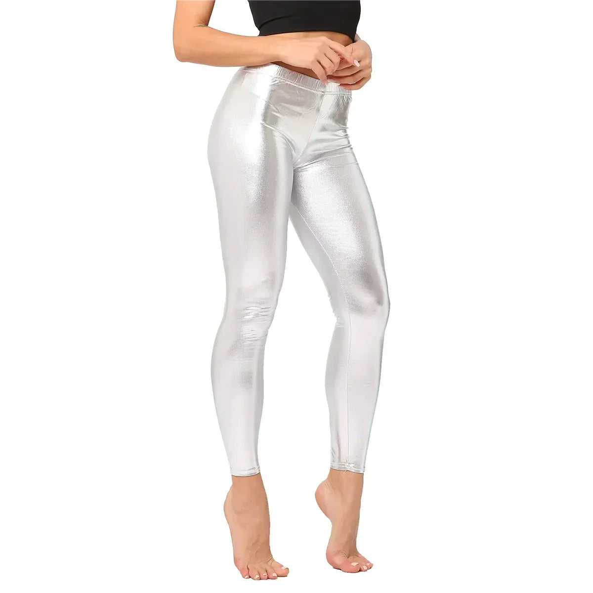 Variant image for Damleggings Sömlös Spandex och Syntetiskt Läder Hög Midja-36