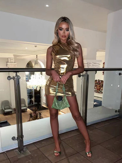 Asymmetrisk Mini Klänning för Kvinnor i Syntetfiber – Lätt Stretch, Smal Silhuett, Perfekt för Kvällsevenemang 8