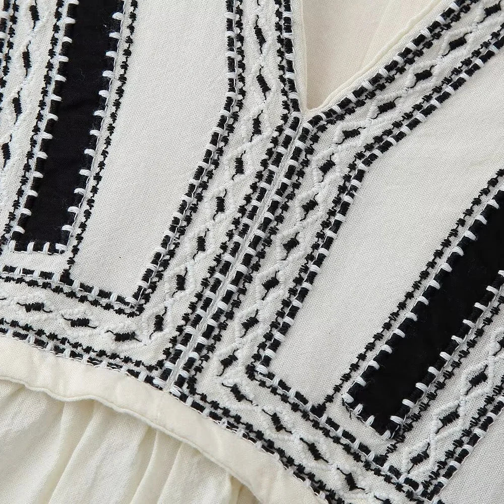 Dam Blus Broderad Långärmad 100% Bomull-3