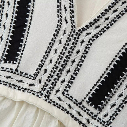 Dam Blus Broderad Långärmad 100% Bomull-3