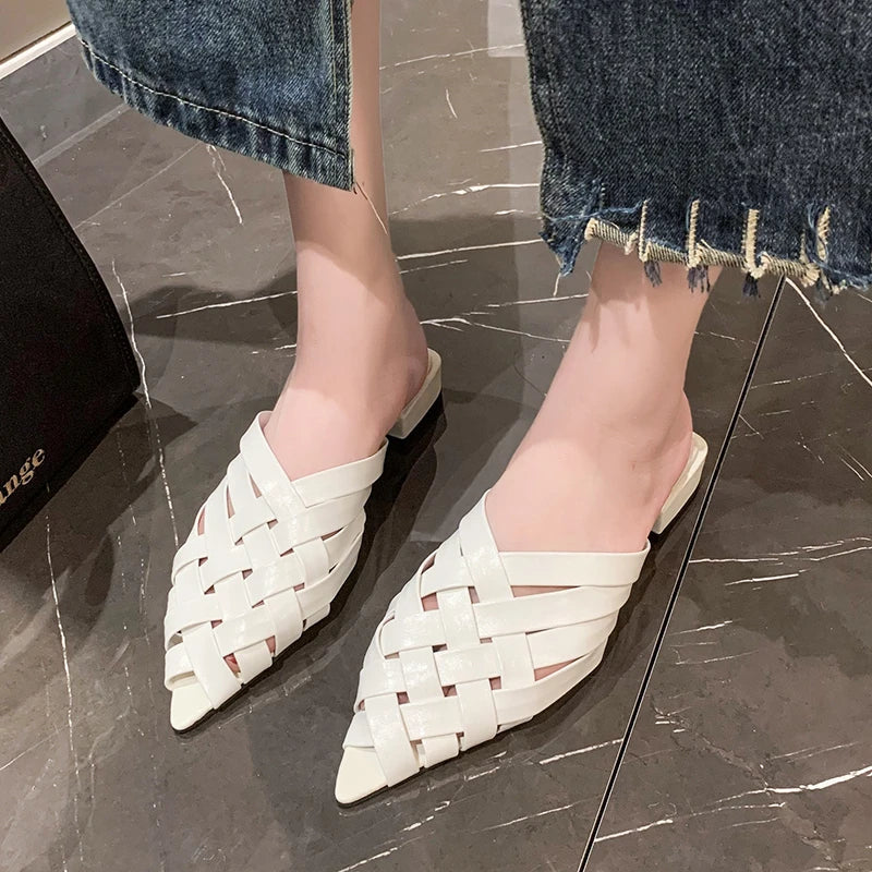 Dam Mules Låg Fyrkantig Sandal PU-material-2