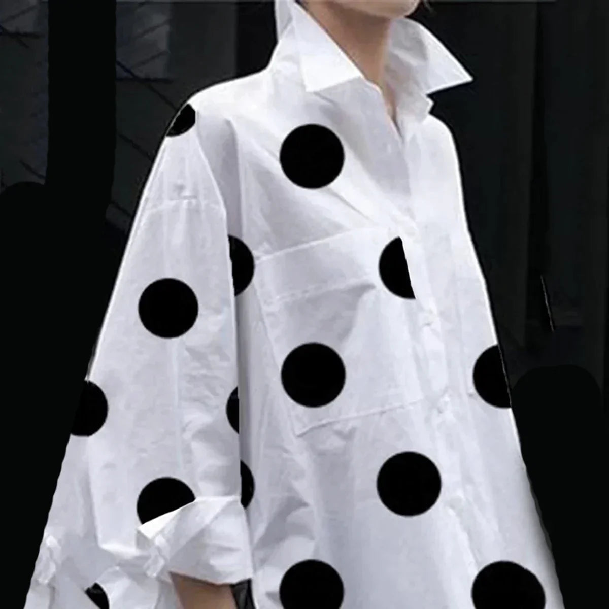Dam Blus Prickig Design med Knappar Nylon Bomull Polyester-3