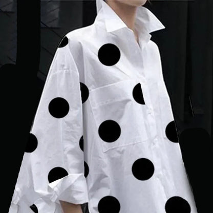 Dam Blus Prickig Design med Knappar Nylon Bomull Polyester-3